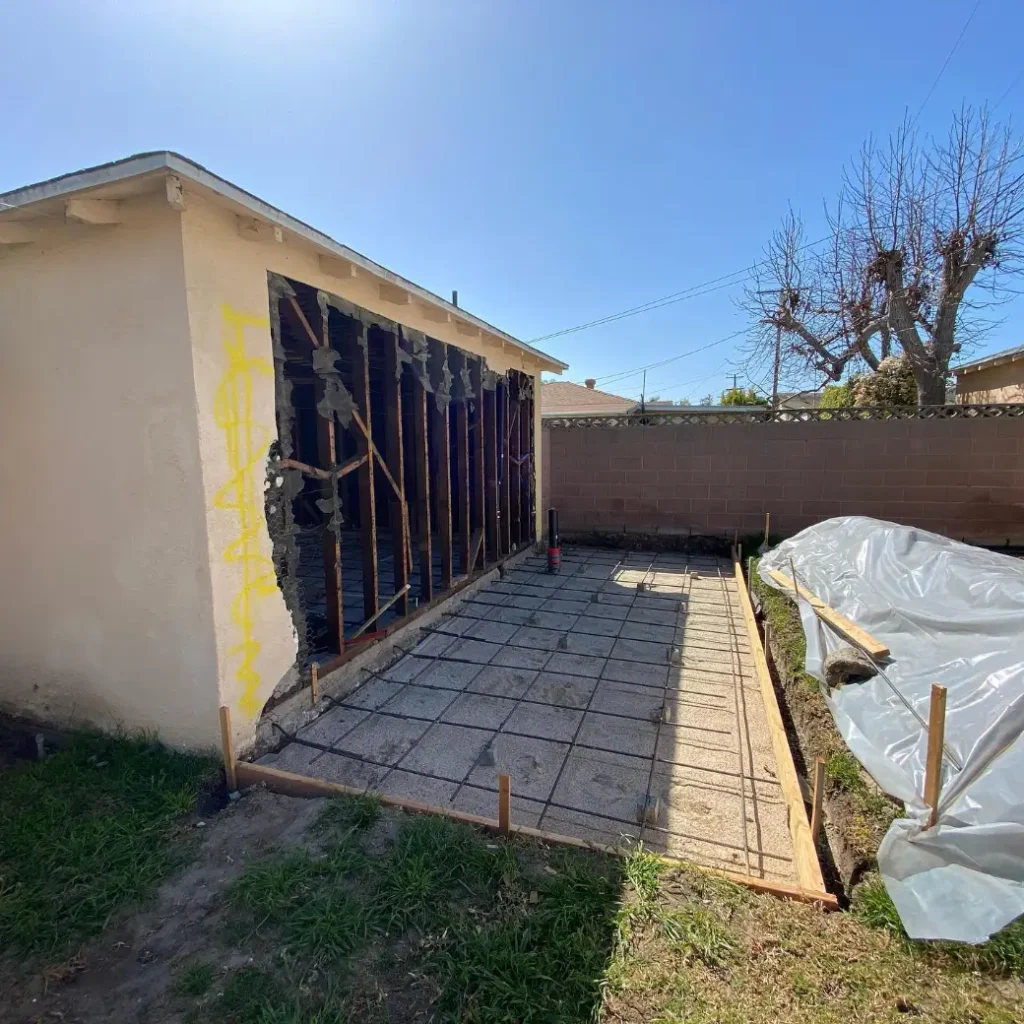 Concrete slab in the front of the ADU