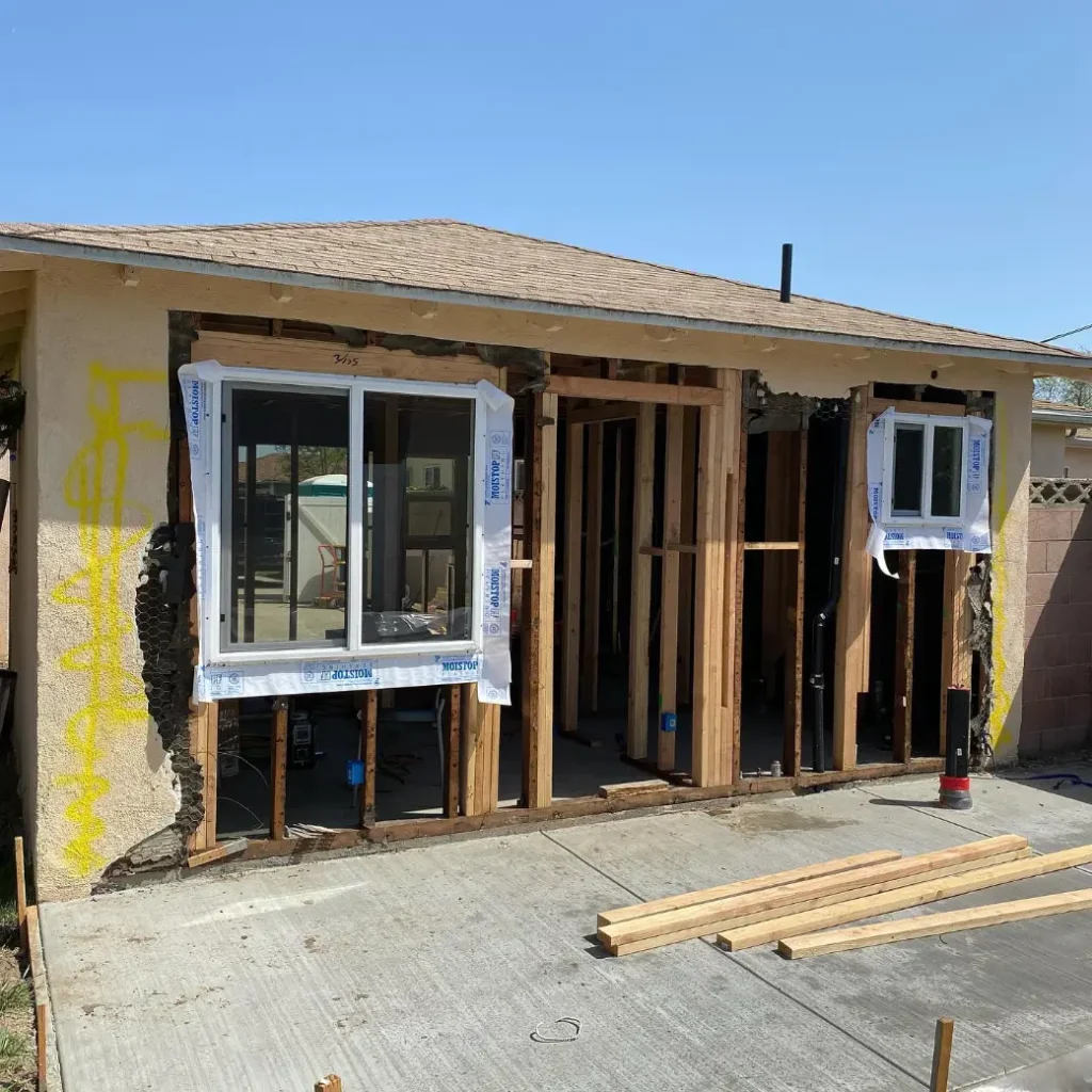 Wood framing and windows of the ADU